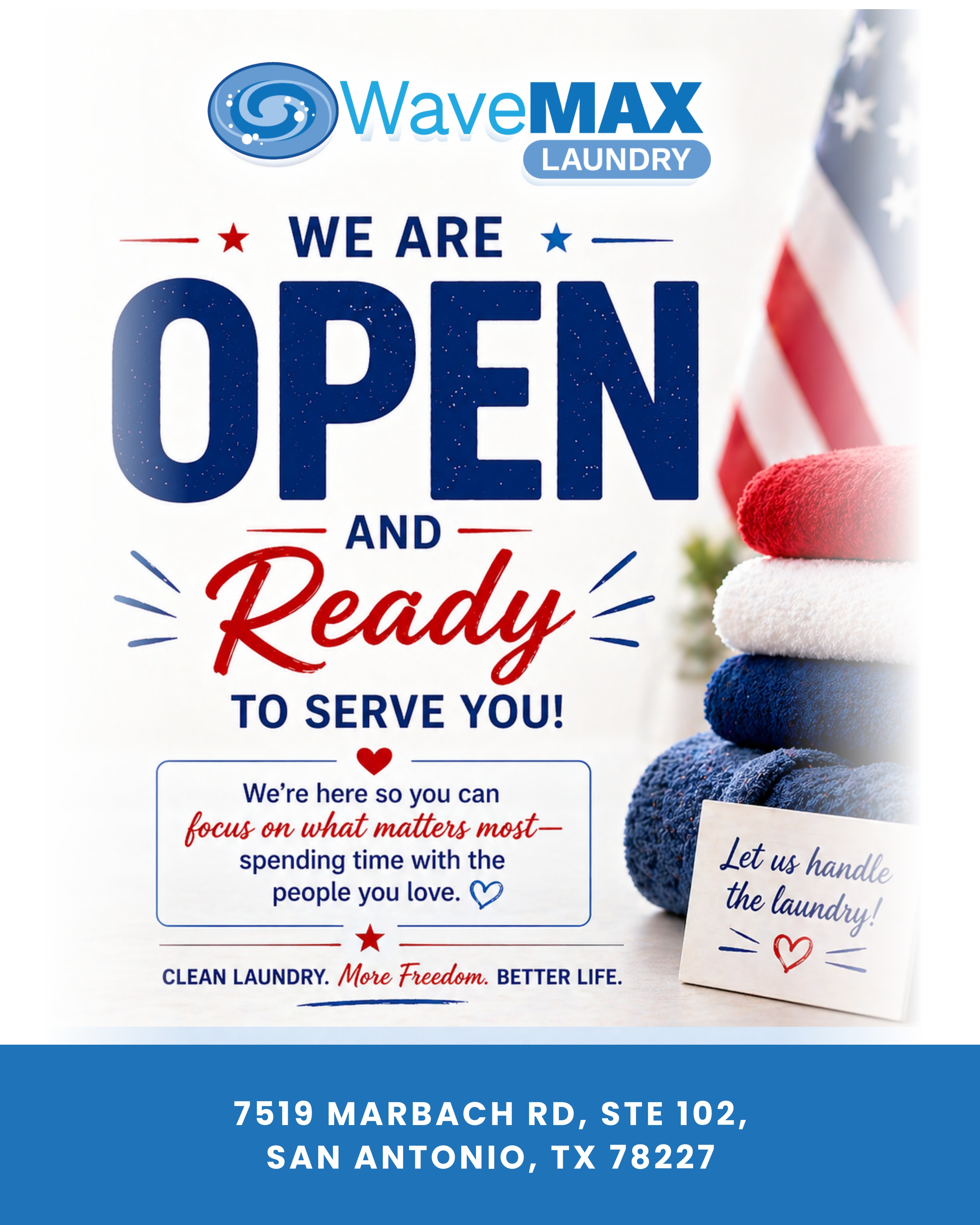 WaveMAX Laundry in San Antonio Is Open and Ready After the Holiday 1 happy4thofjuly open